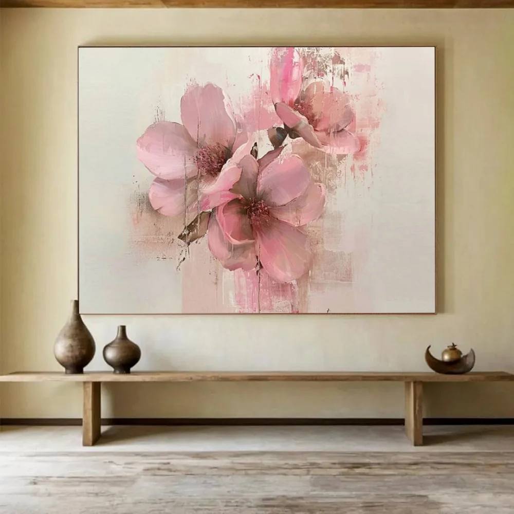 Days Handmade Botanical White Romantic Abstract Canvas Artwork QRO36